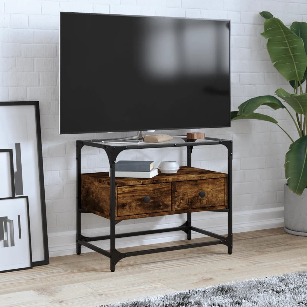 vidaXL TV Cabinet with Glass Top Smoked Oak 60x35x51cm Engineered Wood