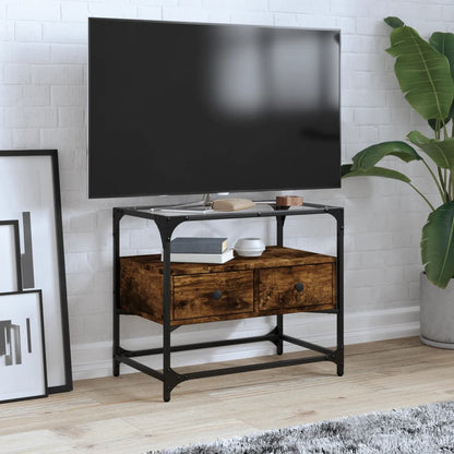 vidaXL TV Cabinet with Glass Top Smoked Oak 60x35x51cm Engineered Wood
