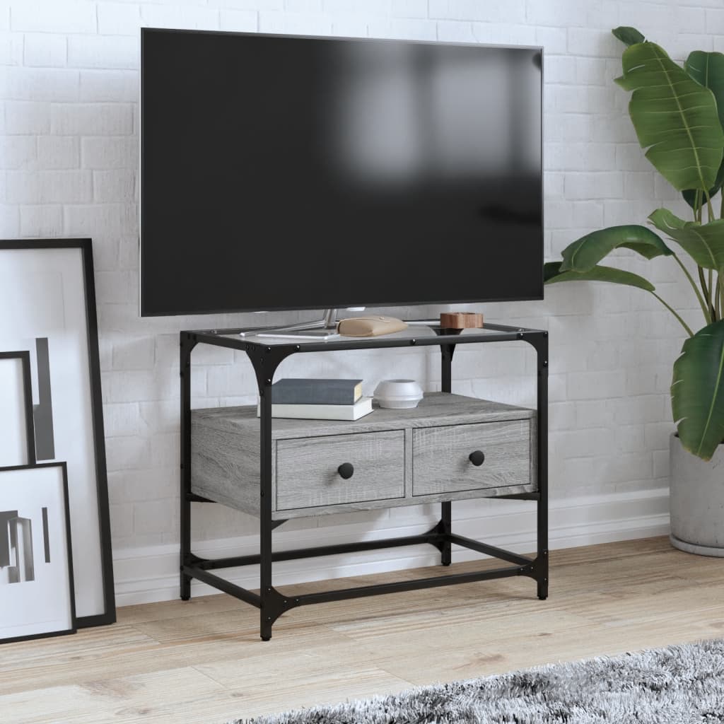 vidaXL TV Cabinet with Glass Top Grey Sonoma 60x35x51 cm
