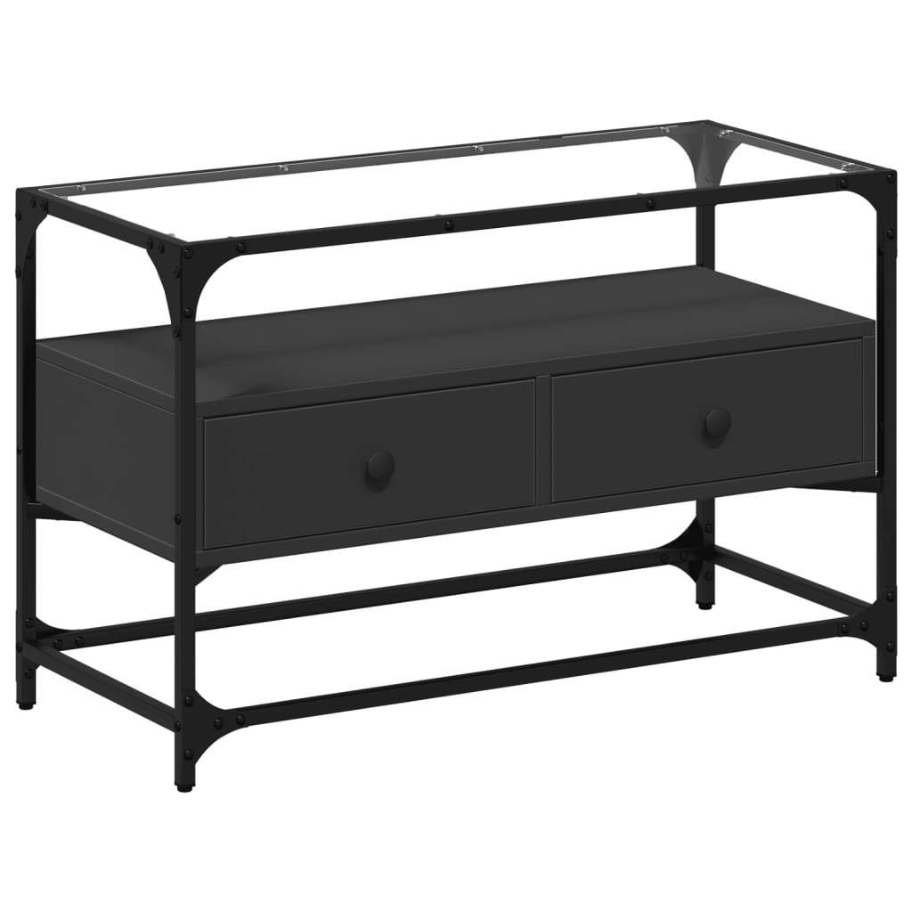 vidaXL TV Cabinet with Glass Top Black 80x35x51 cm Engineered Wood