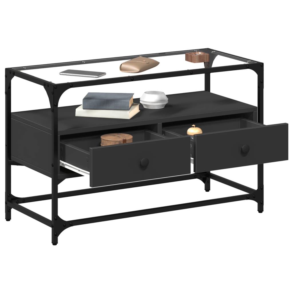 vidaXL TV Cabinet with Glass Top Black 80x35x51 cm Engineered Wood