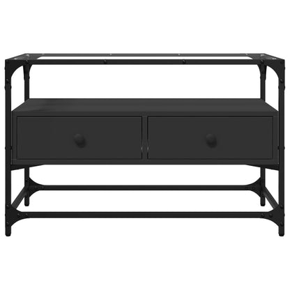 vidaXL TV Cabinet with Glass Top Black 80x35x51 cm Engineered Wood