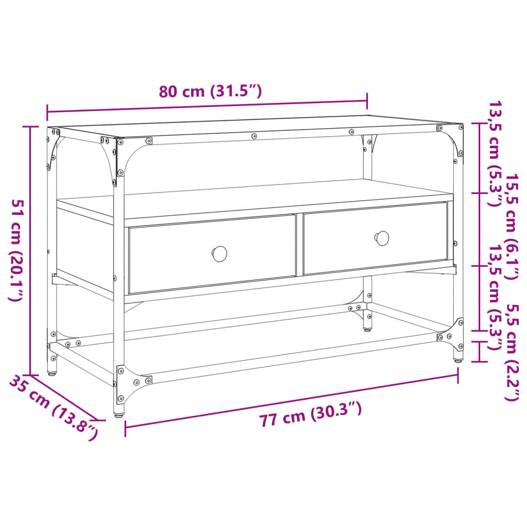 vidaXL TV Cabinet with Glass Top Black 80x35x51 cm Engineered Wood