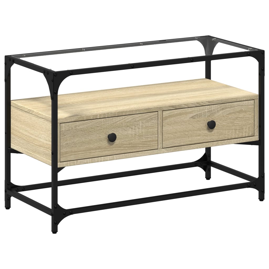 vidaXL TV Cabinet with Glass Top Sonoma Oak 80x35x51cm Engineered Wood