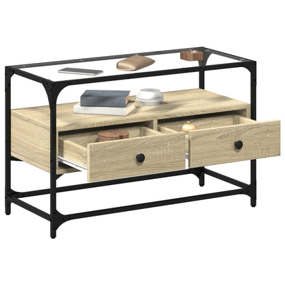 vidaXL TV Cabinet with Glass Top Sonoma Oak 80x35x51cm Engineered Wood