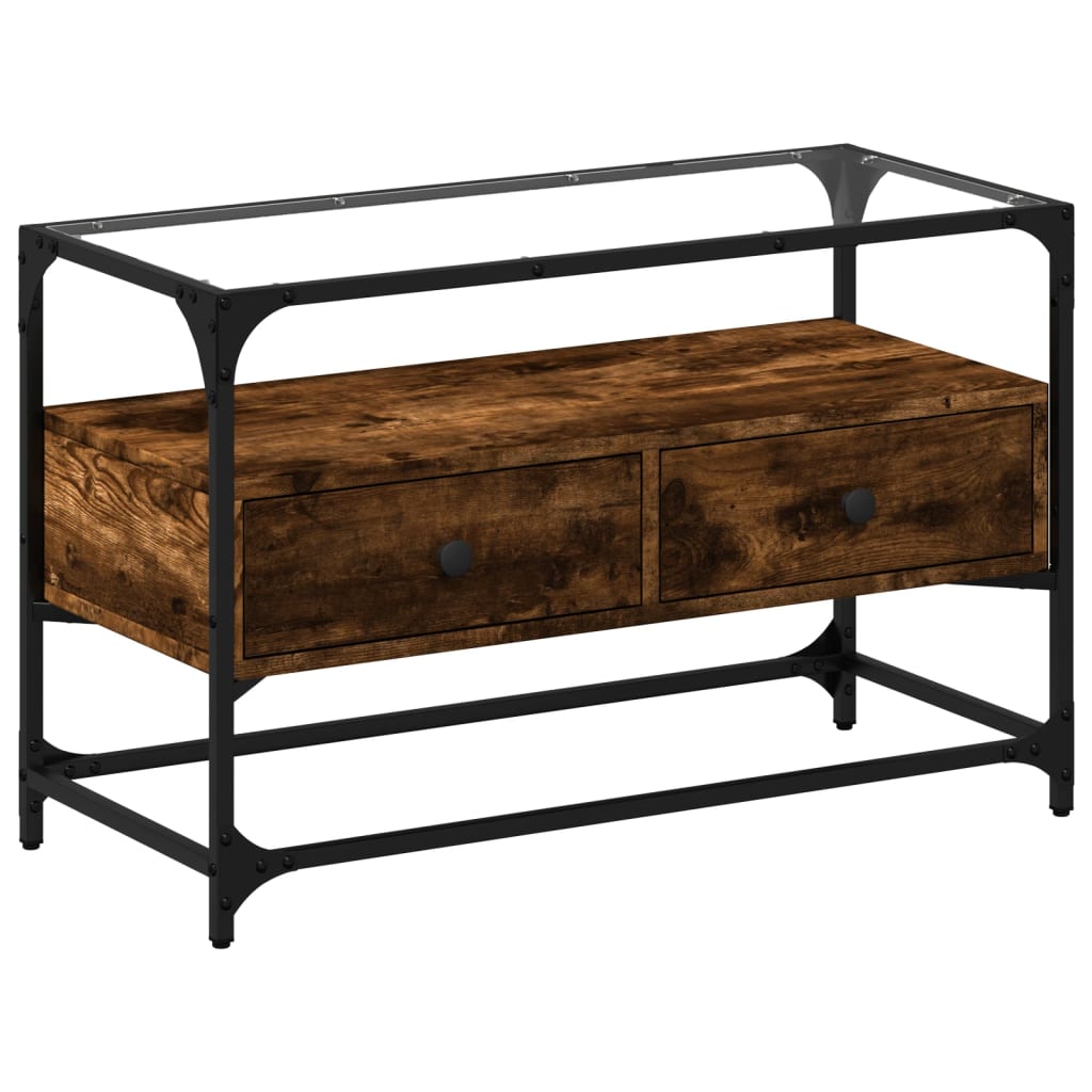 vidaXL TV Cabinet with Glass Top Smoked Oak 80x35x51cm Engineered Wood