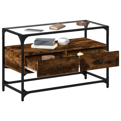 vidaXL TV Cabinet with Glass Top Smoked Oak 80x35x51cm Engineered Wood