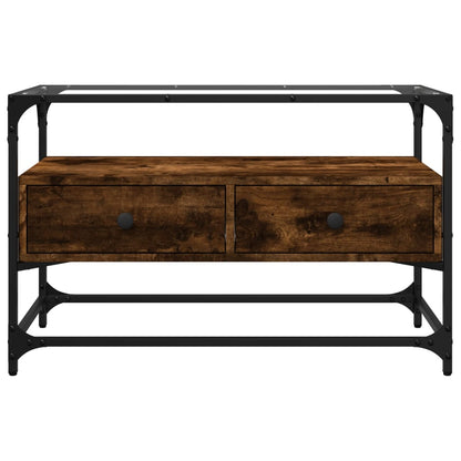 vidaXL TV Cabinet with Glass Top Smoked Oak 80x35x51cm Engineered Wood