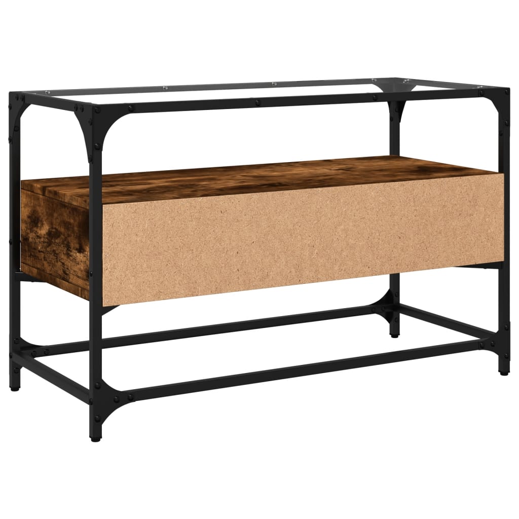 vidaXL TV Cabinet with Glass Top Smoked Oak 80x35x51cm Engineered Wood