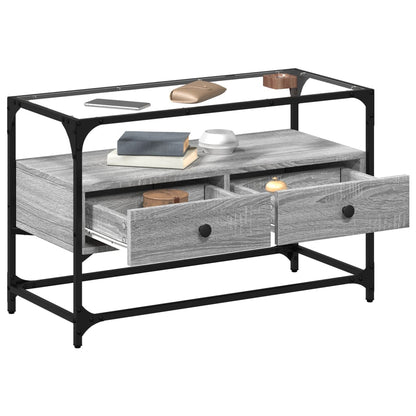 vidaXL TV Cabinet with Glass Top Grey Sonoma 80x35x51 cm Engineered Wood