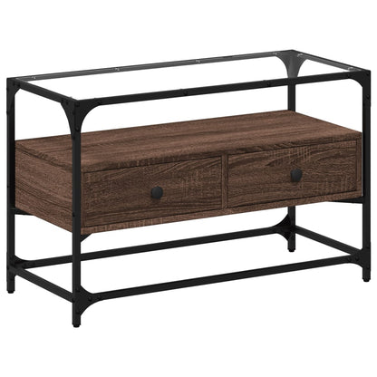 vidaXL TV Cabinet with Glass Top Brown Oak 80x35x51 cm Engineered Wood