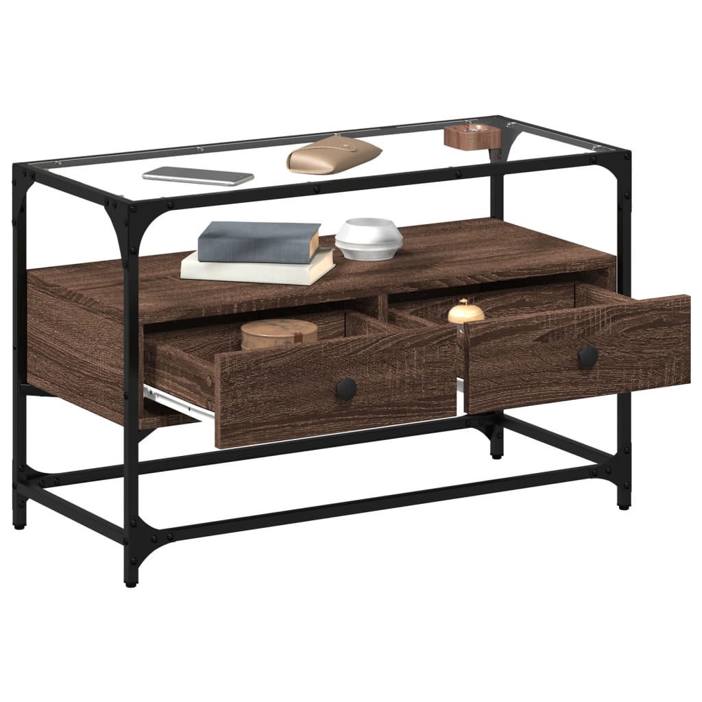 vidaXL TV Cabinet with Glass Top Brown Oak 80x35x51 cm Engineered Wood