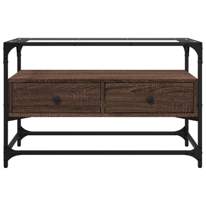 vidaXL TV Cabinet with Glass Top Brown Oak 80x35x51 cm Engineered Wood