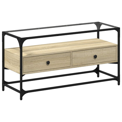 vidaXL TV Cabinet with Glass Top Sonoma Oak 98x35x51 cm Engineered Wood