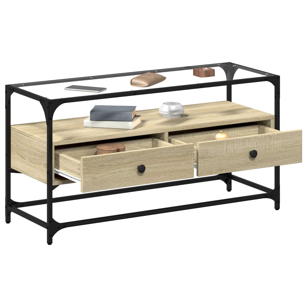 vidaXL TV Cabinet with Glass Top Sonoma Oak 98x35x51 cm Engineered Wood