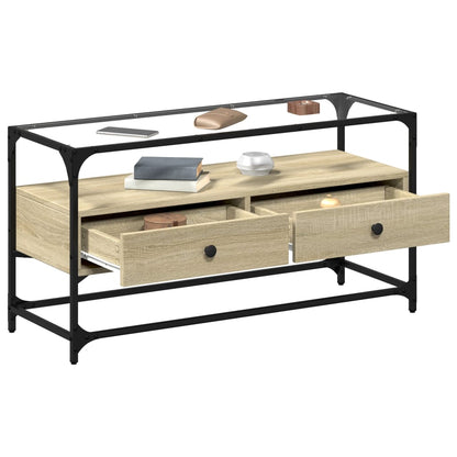 vidaXL TV Cabinet with Glass Top Sonoma Oak 98x35x51 cm Engineered Wood