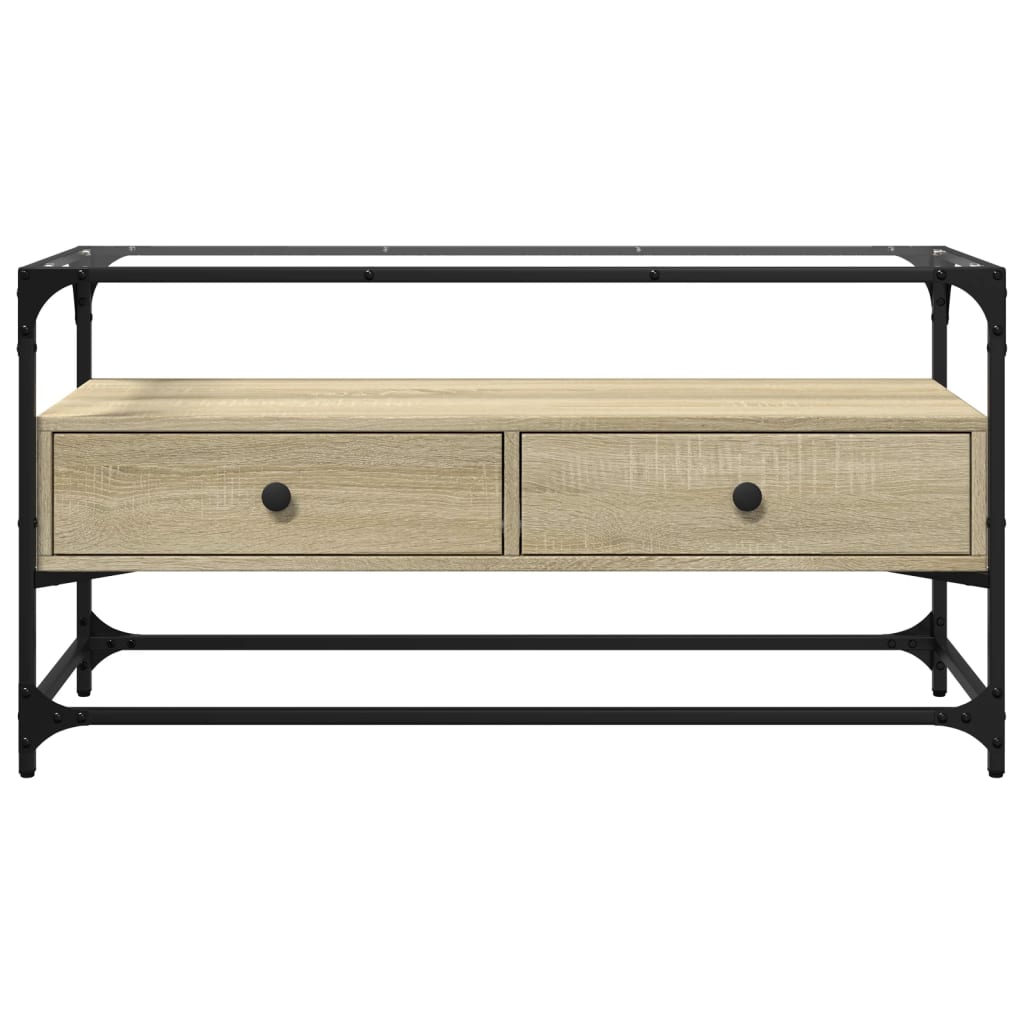 vidaXL TV Cabinet with Glass Top Sonoma Oak 98x35x51 cm Engineered Wood