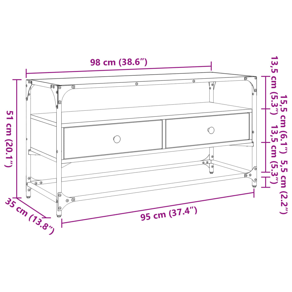 vidaXL TV Cabinet with Glass Top Sonoma Oak 98x35x51 cm Engineered Wood