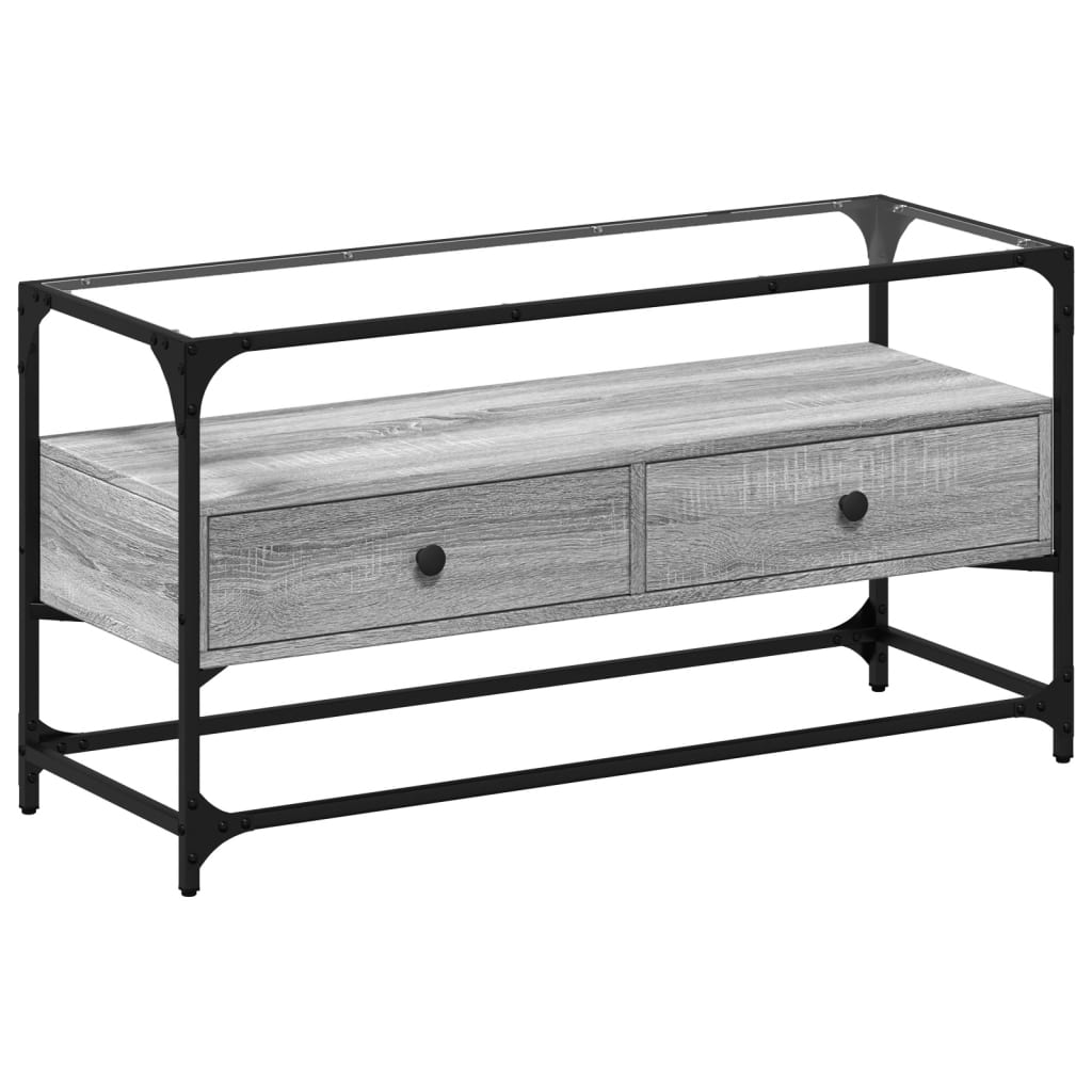 vidaXL TV Cabinet with Glass Top Grey Sonoma 98x35x51 cm Engineered Wood