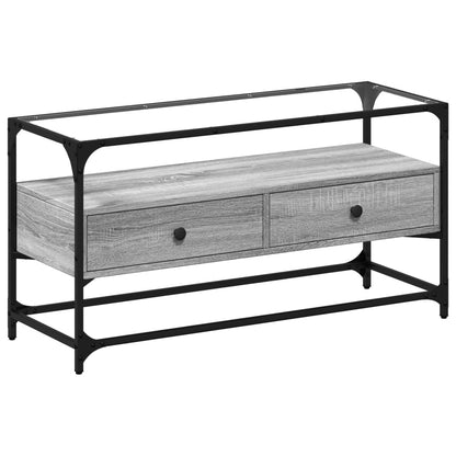 vidaXL TV Cabinet with Glass Top Grey Sonoma 98x35x51 cm