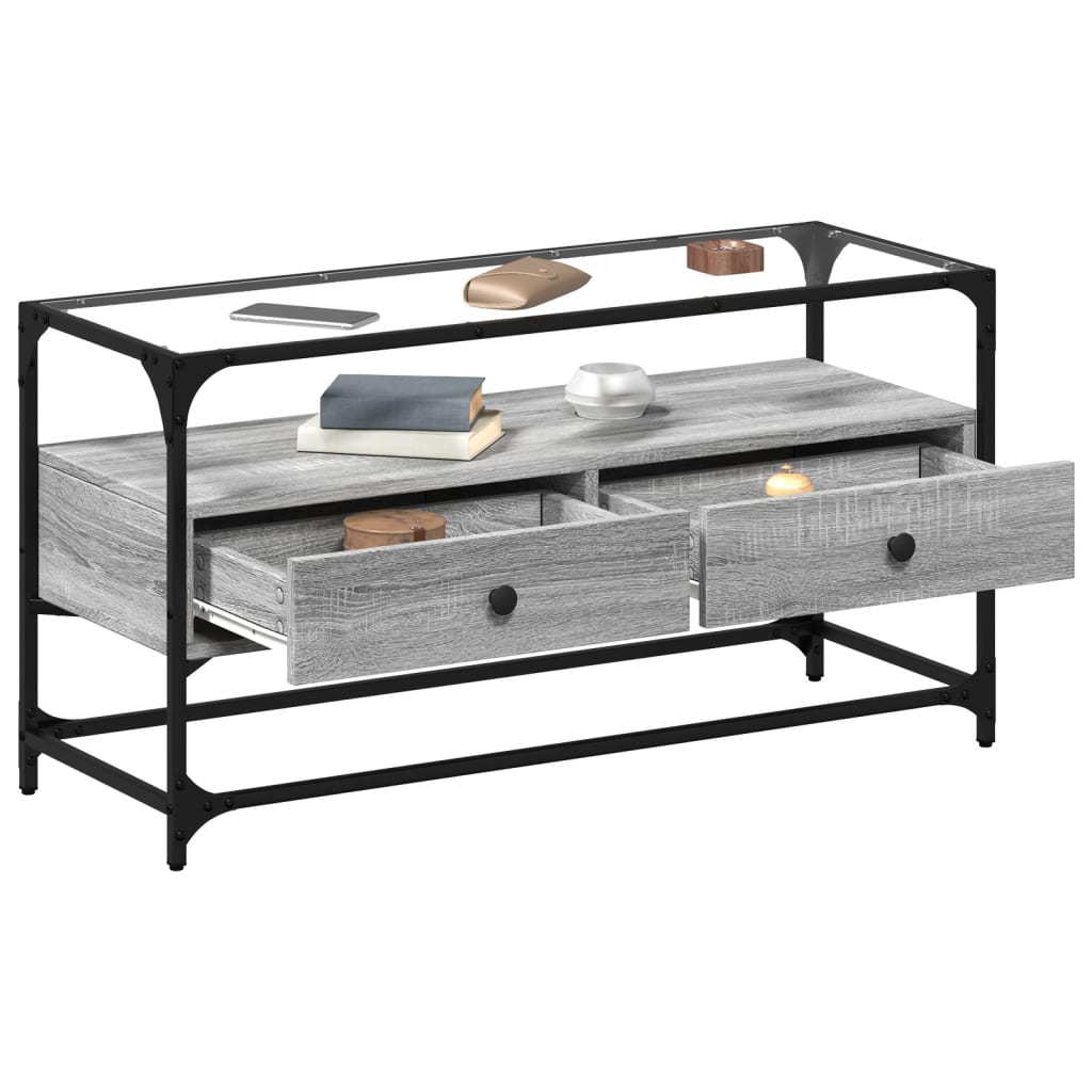 vidaXL TV Cabinet with Glass Top Grey Sonoma 98x35x51 cm Engineered Wood
