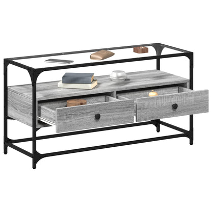 vidaXL TV Cabinet with Glass Top Grey Sonoma 98x35x51 cm Engineered Wood