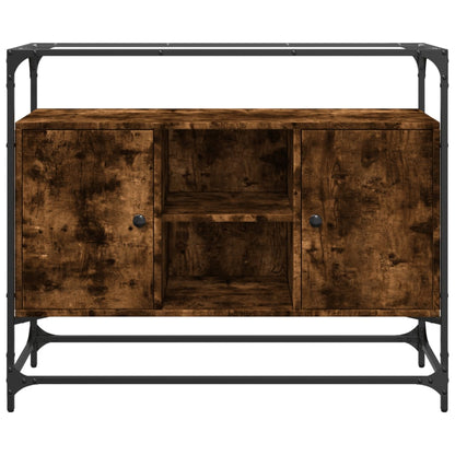 vidaXL Sideboard with Glass Top Smoked Oak 98x35x81 cm Engineered Wood