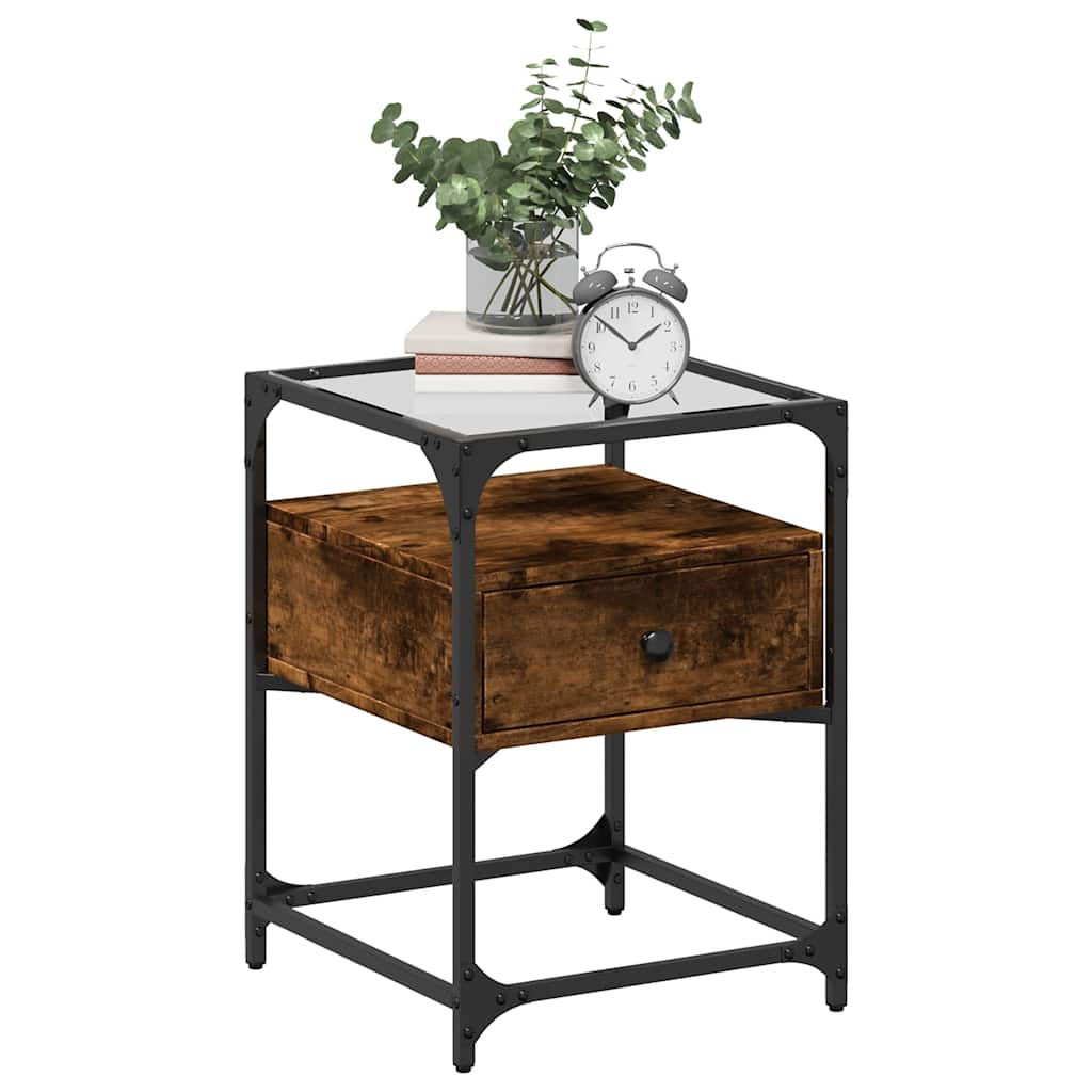 vidaXL Bedside Cabinet Smoked Oak 40x40x55 cm Engineered Wood