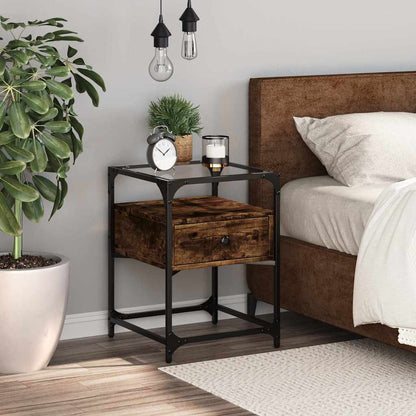 vidaXL Bedside Cabinet Smoked Oak 40x40x55 cm Engineered Wood