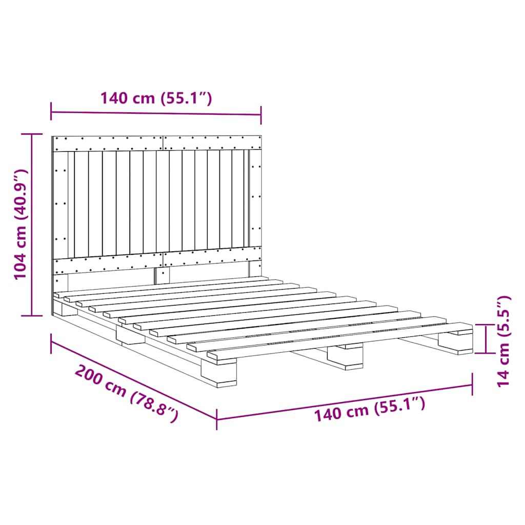vidaXL Bed Frame without Mattress with Headboard 140x200 cm Solid Wood