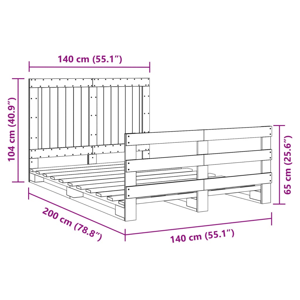 vidaXL Bed Frame without Mattress with Headboard 140x200 cm Solid Wood