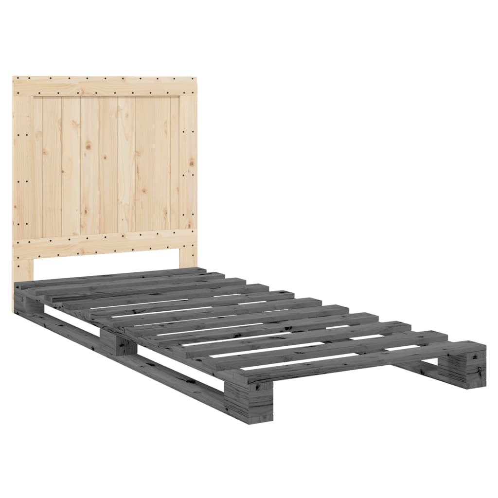vidaXL Bed Frame without Mattress  Grey 90x200 cm Solid Wood Pine