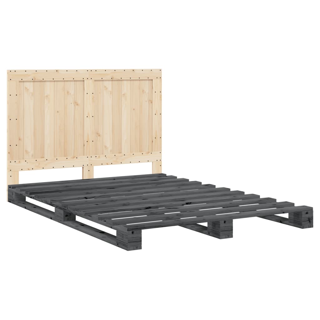 vidaXL Bed Frame | Grey | Solid pinewood | 140 x 200 cm | Bed Frame
