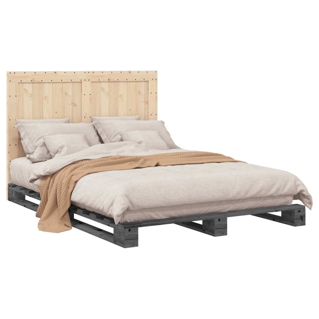 vidaXL Bed Frame | Grey | Solid pinewood | 140 x 200 cm | Bed Frame