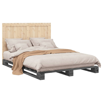 vidaXL Bed Frame | Grey | Solid pinewood | 140 x 200 cm | Bed Frame