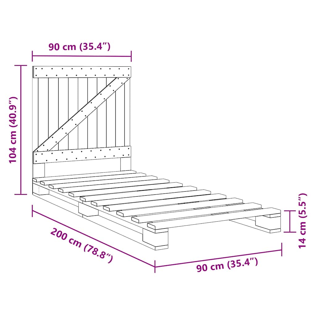 vidaXL Bed Frame | Natural Wood | Solid pinewood | Single | Durable | Bed Frame