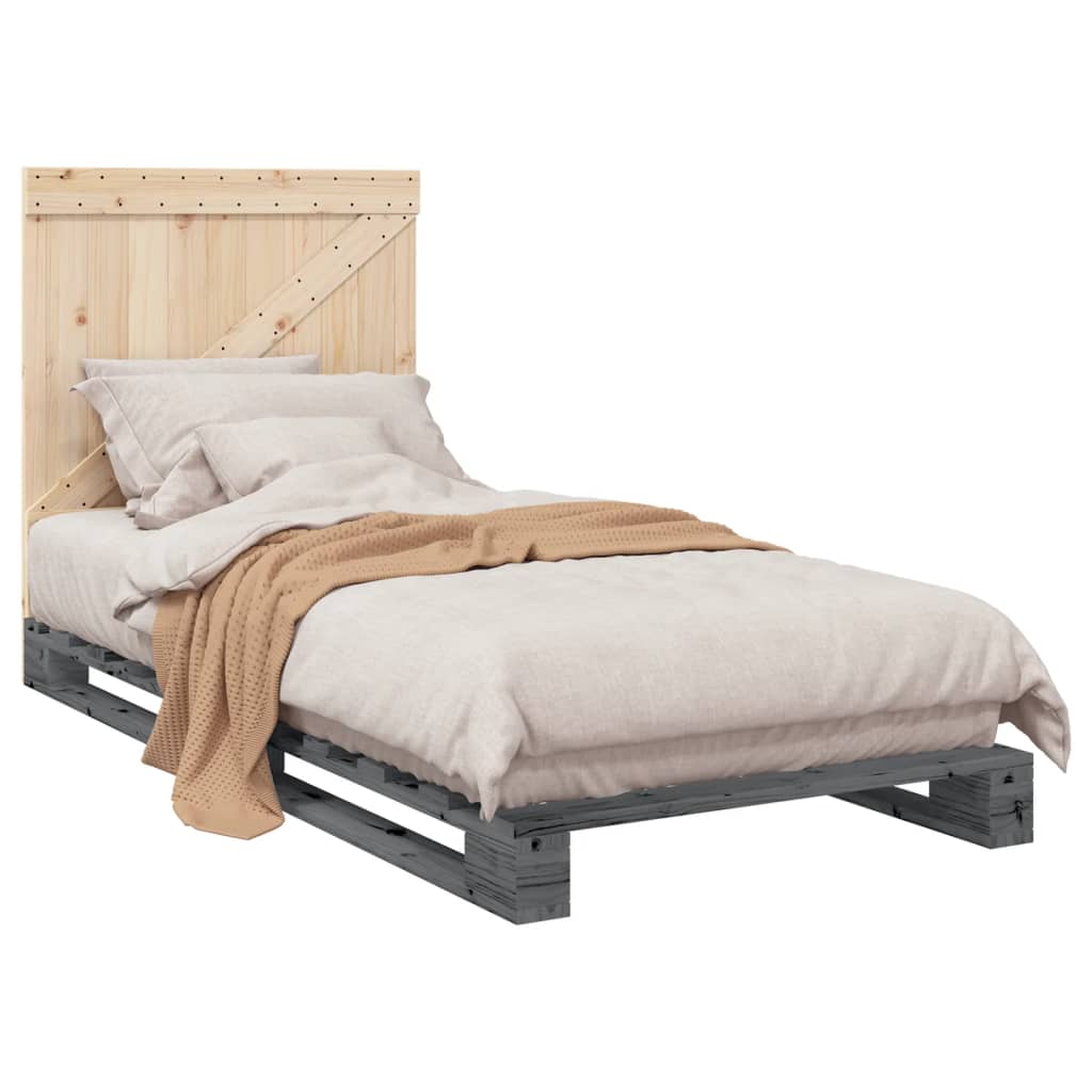 vidaXL Bed Frame without Mattress  Grey 90x200 cm Solid Wood Pine