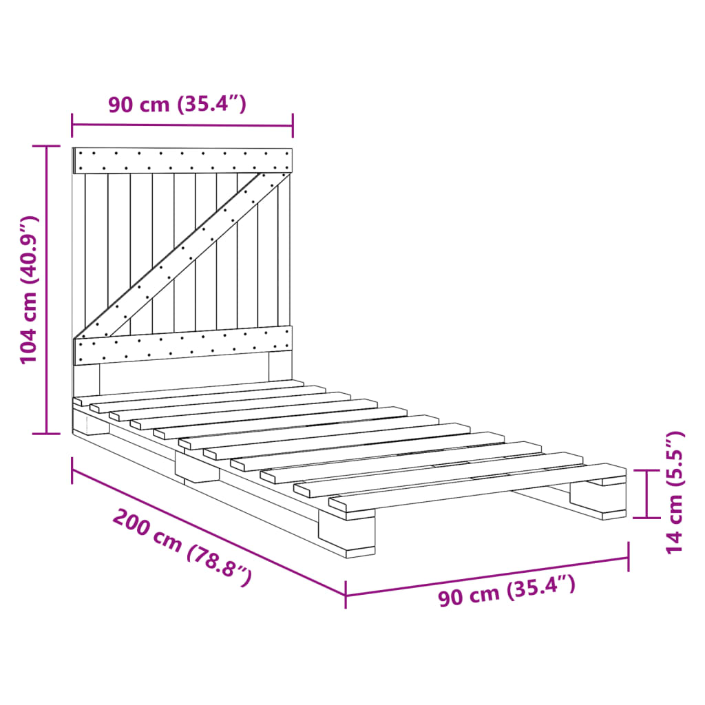 vidaXL Bed Frame without Mattress  Grey 90x200 cm Solid Wood Pine