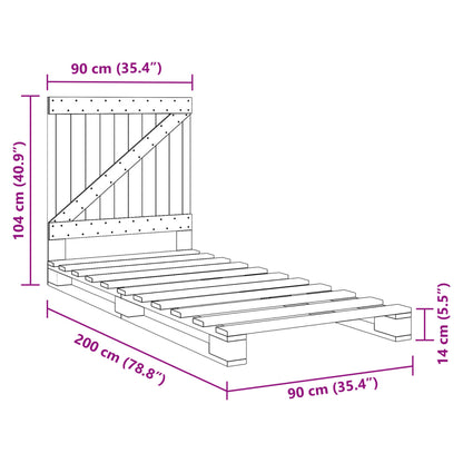 vidaXL Bed Frame without Mattress  Grey 90x200 cm Solid Wood Pine