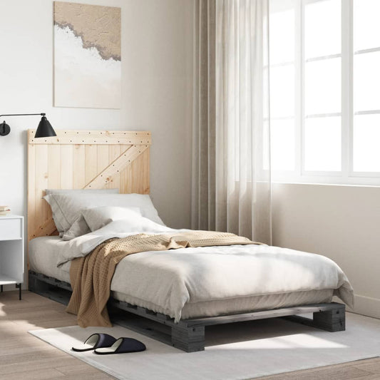 vidaXL Bed Frame without Mattress  Grey 90x200 cm Solid Wood Pine