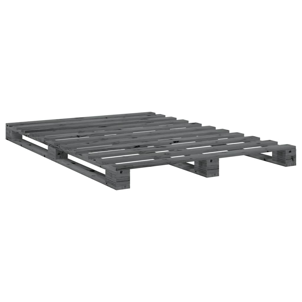 vidaXL Bed Frame | Grey | Solid pine wood | Double | Sturdy | Bed Frame