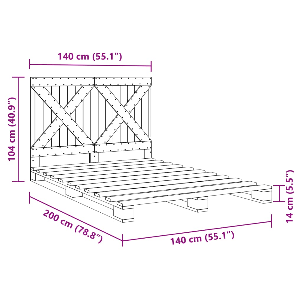 vidaXL Bed Frame | Grey | Solid pine wood | Double | Sturdy | Bed Frame