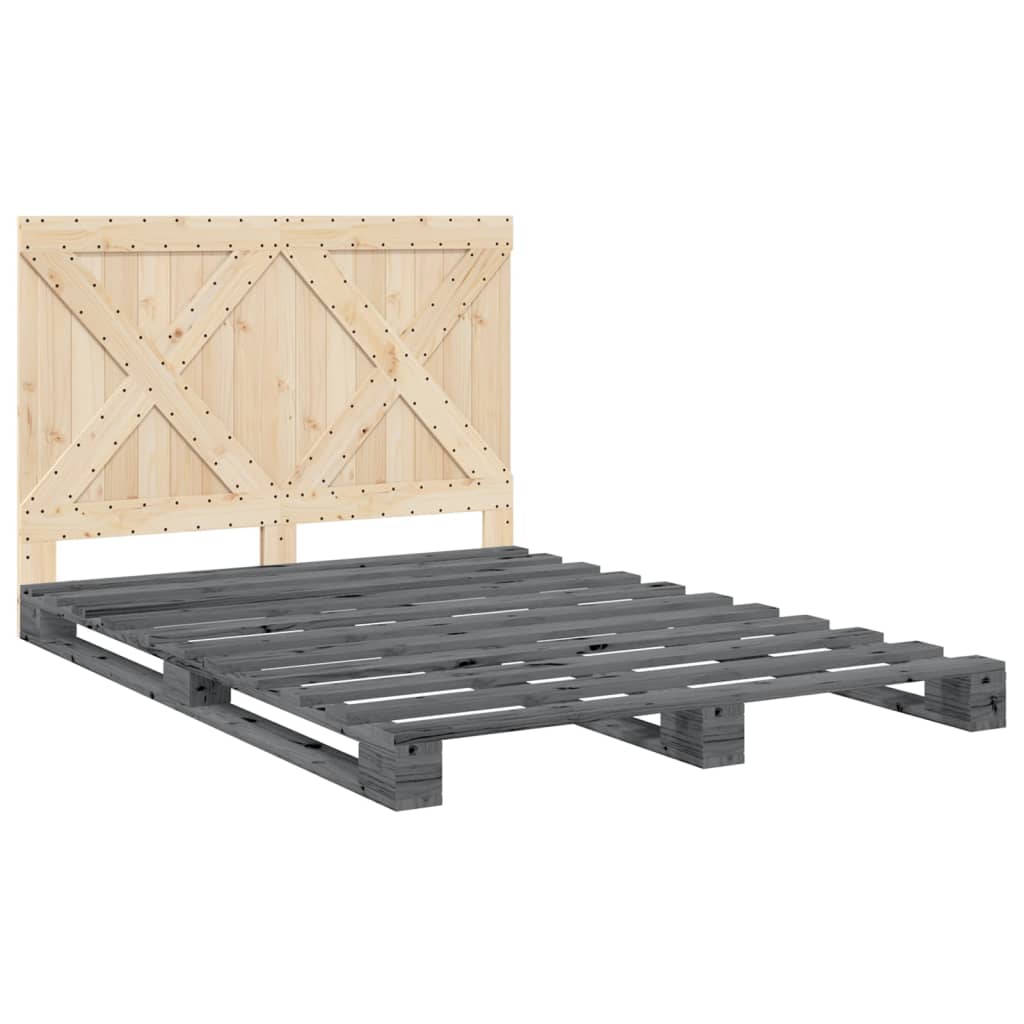 vidaXL Bed Frame | Grey | Solid pine wood | Double |  Durable  | Bed Frame