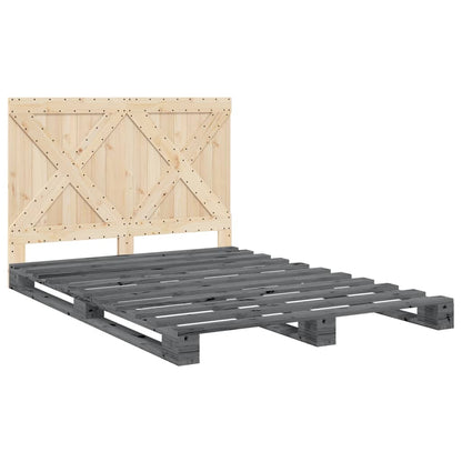vidaXL Bed Frame | Grey | Solid pine wood | Double |  Durable  | Bed Frame