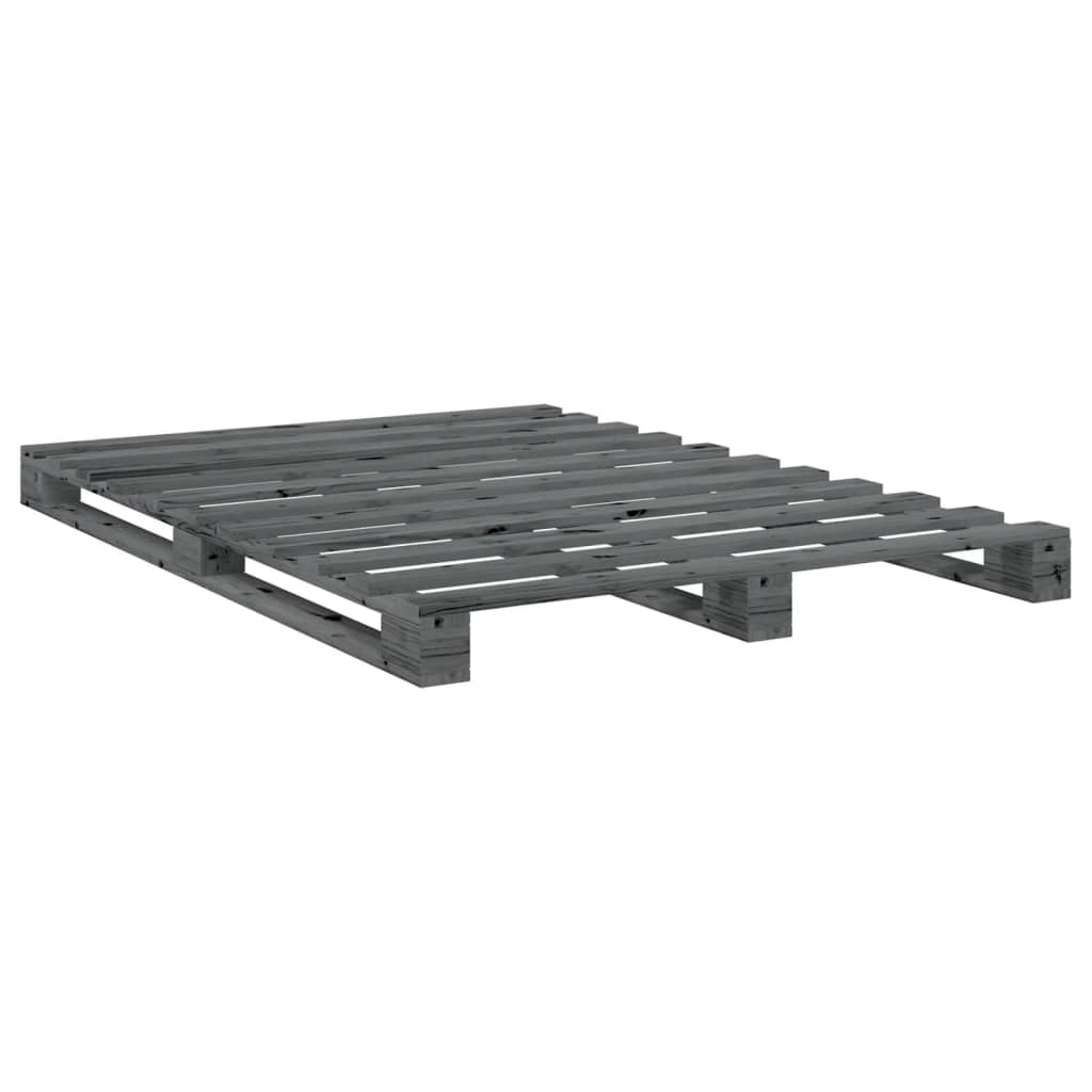 vidaXL Bed Frame | Grey | Solid pine wood | Double |  Durable  | Bed Frame