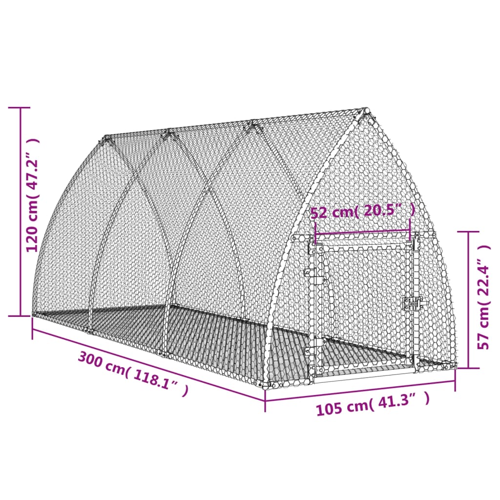 vidaXL Rabbit Hutch Silver 105x300x120 cm Galvanised Steel