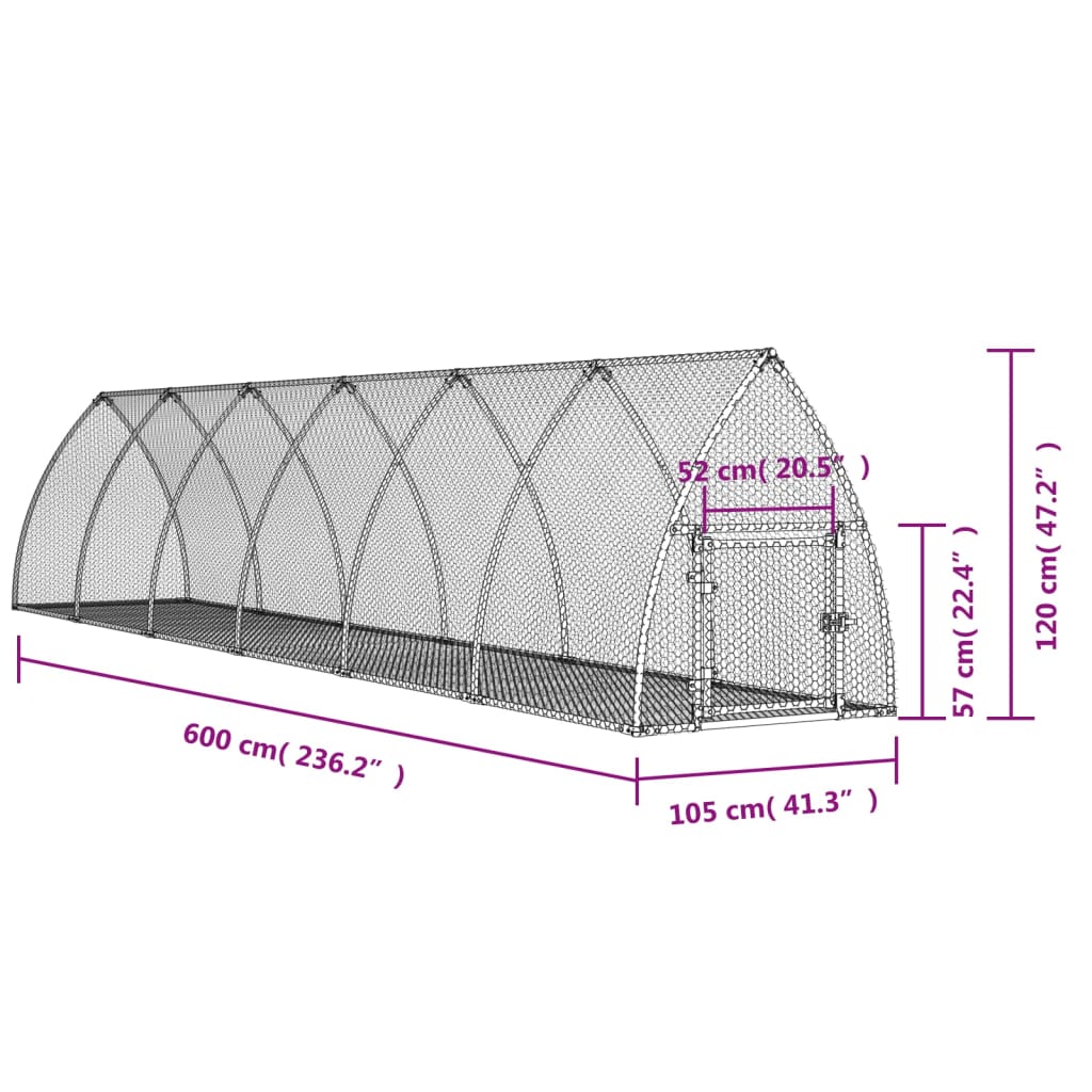 vidaXL Rabbit Hutch Silver 105x600x120 cm Galvanised Steel