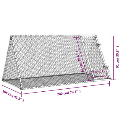 vidaXL Rabbit Hutch Silver 200x105x91 cm Galvanised Steel