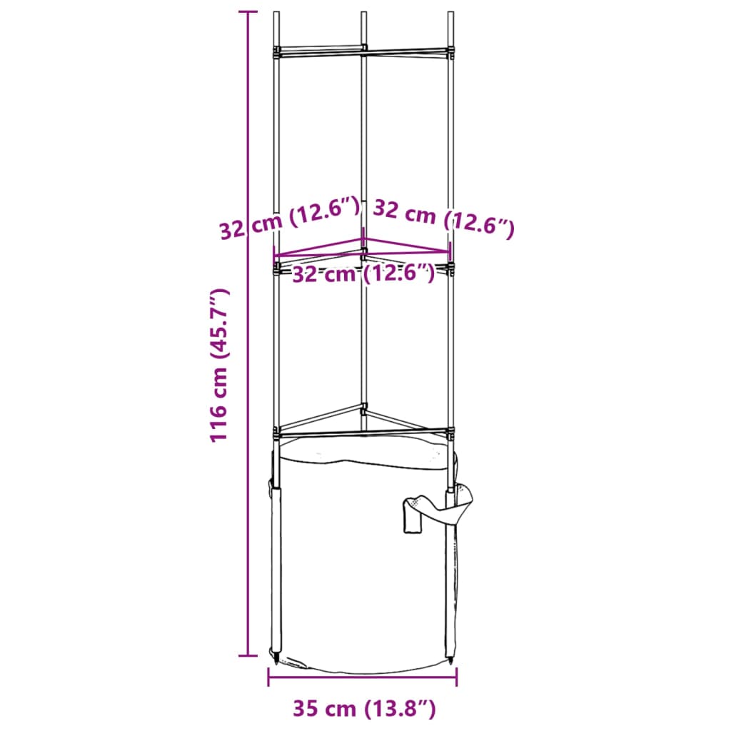 vidaXL Tomato Cages with Plant Bags 4 pcs 116 cm Steel and PP