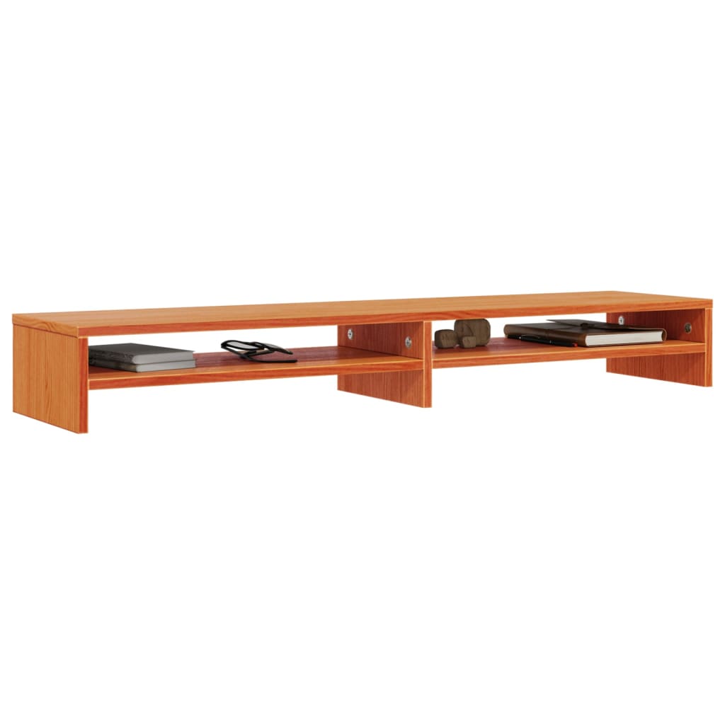 vidaXL Monitor Stand Wax Brown 100x24x13 cm Solid Wood Pine